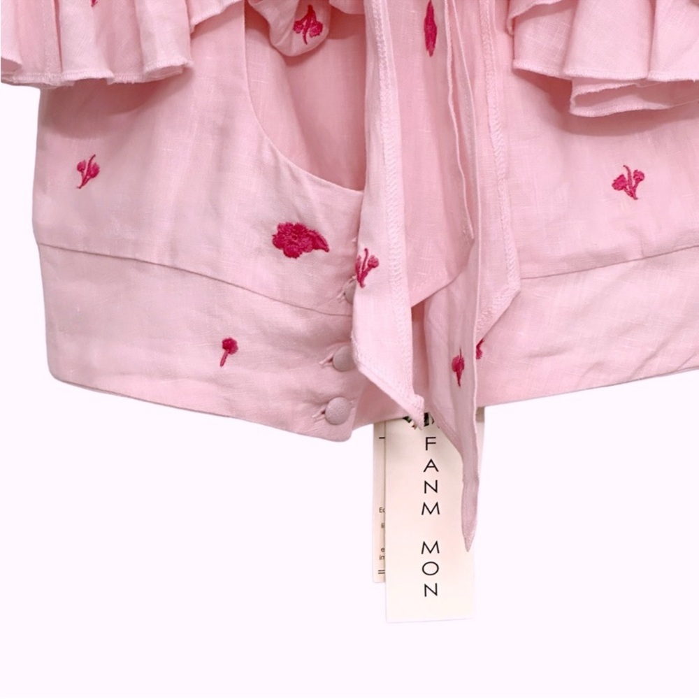 NWT FANM MON Anais Linen Ruffle Embroidered Crop Top in Light pink Size S - Picture 15 of 16